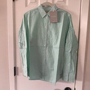 New Everlane Womens Mint Green Pinstripe Oversized Button Down Blouse Size 12